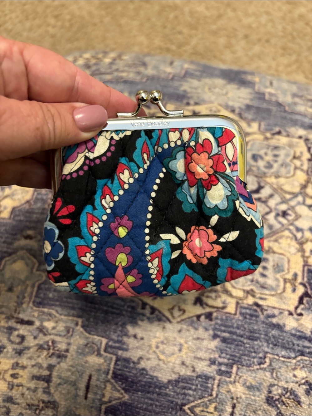 Vera Bradley Black Multi Floral Paisley Kiss-Lock Coin Purse - Picture 4 of 4